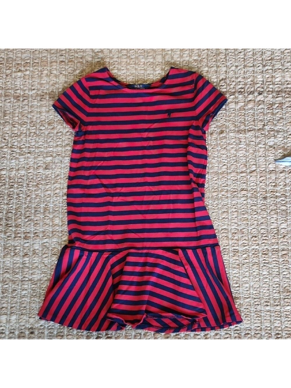 Polo by Ralph Lauren Red and Blue Fit and Flare Tshirt Preppy Dress